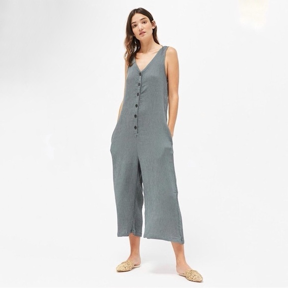 NEW Lacausa Elderflower Jumpsuit Relaxed  Wide Leg Button Front Sage Medium - Picture 2 of 15